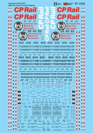 Microscale 87-1532 HO Scale Canadian Pacific NSC and Trinity Covered Hoppers Waterslide Decals