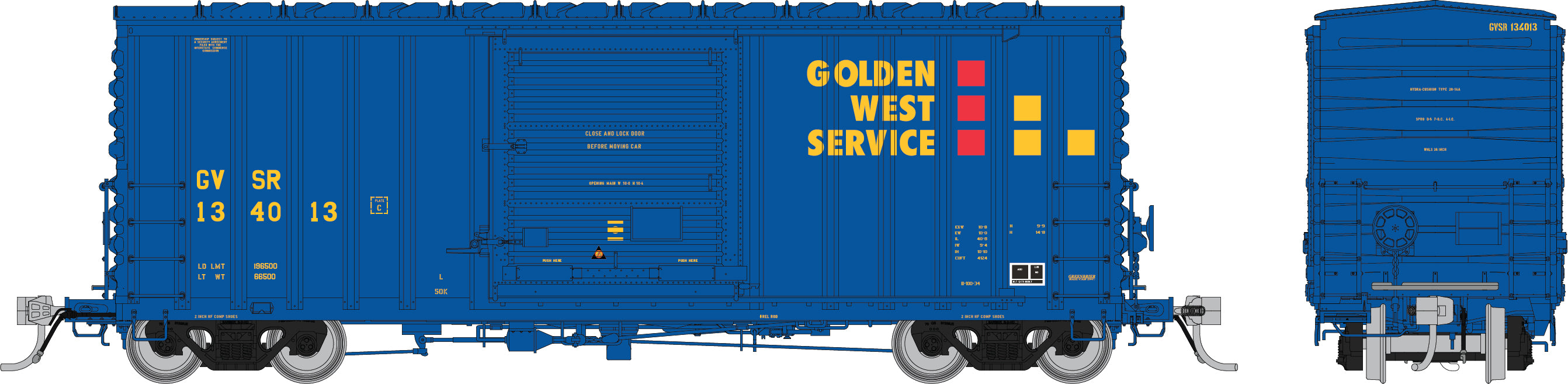 Rapido HO PC&F B-100-34 Boxcar: Golden West Service (GVSR): Single Car