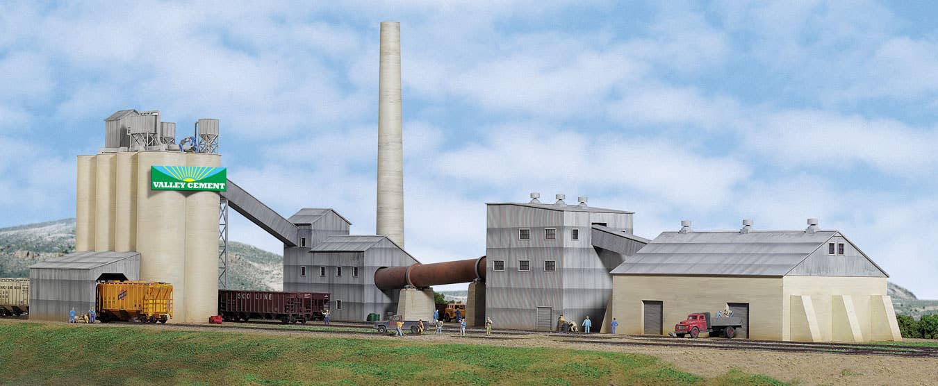 Walthers Cornerstone 3098 HO Scale Valley Cement Plant - Kit - Overall Complex Measures: 40-1/2 x 23-1/4 x 11.5" 102.8 x 59 x 29.2cm