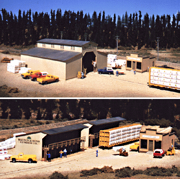 Walthers Cornerstone 3057 HO Scale Walton and Sons Lumber Company - Kit - Main Building: 9 x 9 x 4-1/2"; Office: 3 x 4-1/2 x 2-1/2"