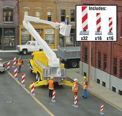 Walthers SceneMaster 4169 HO Scale Construction Lane Markers - Kit (white, red stripes)