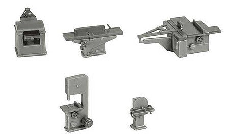 Walthers SceneMaster 4183 HO Scale Woodshop Equipment - Jointer, Table Saw, Planner, Disc Sander & Band Saw