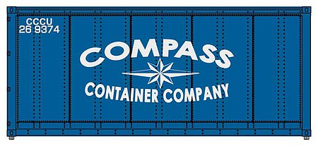 Walthers SceneMaster 8652 HO Scale 20' Smooth-Side Container - Ready to Run - Compass Container Company (blue, white)
