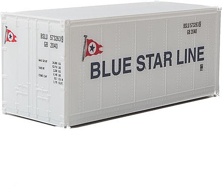 Walthers SceneMaster 8661 HO Scale 20' Smooth-Side Container - Ready to Run - Blue Star Line (white, blue, red)