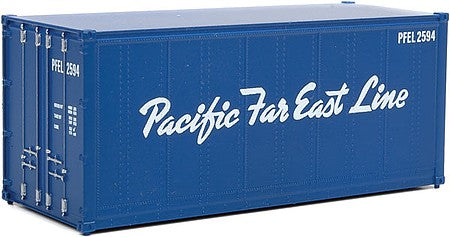 Walthers SceneMaster 8666 HO Scale 20' Smooth-Side Container - Ready to Run - Pacific Far East Line (blue, white)