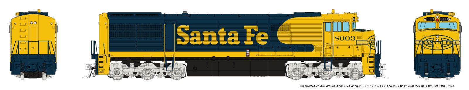 Rapido HO GE U30CG w/o SG (DC/DCC/Sound): Santa Fe - Yellow Warbonnet w/ Large Logo: #8003