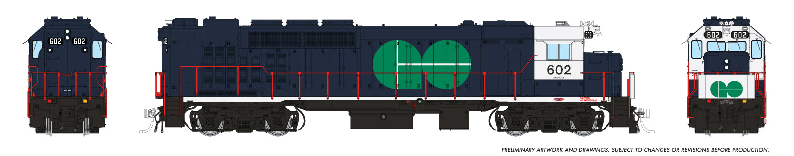 Rapido HO GP40TC (DC/Silent): GO Transit - Blue Scheme: #602
