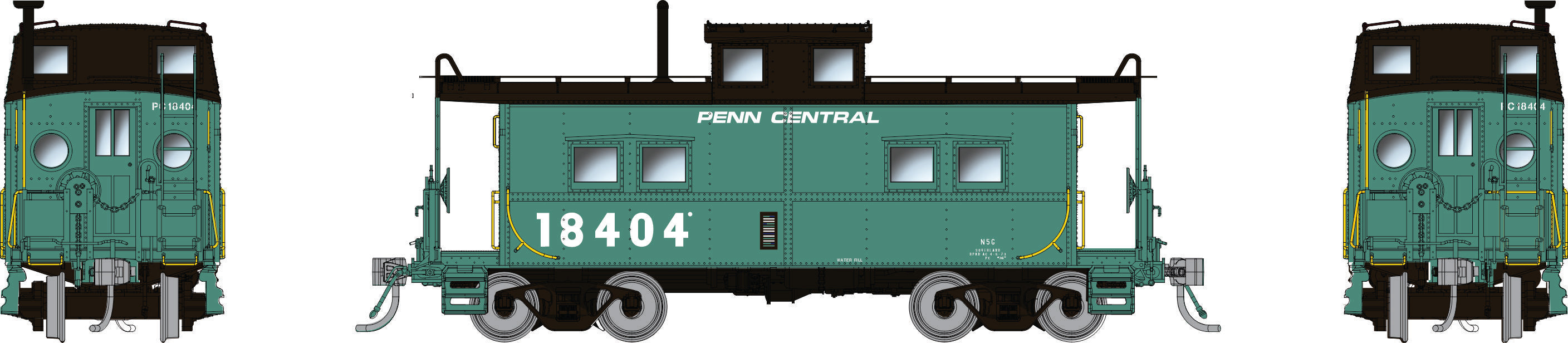 Rapido HO Northeastern-style Caboose w/ porthole windows: PC - Green: #18404