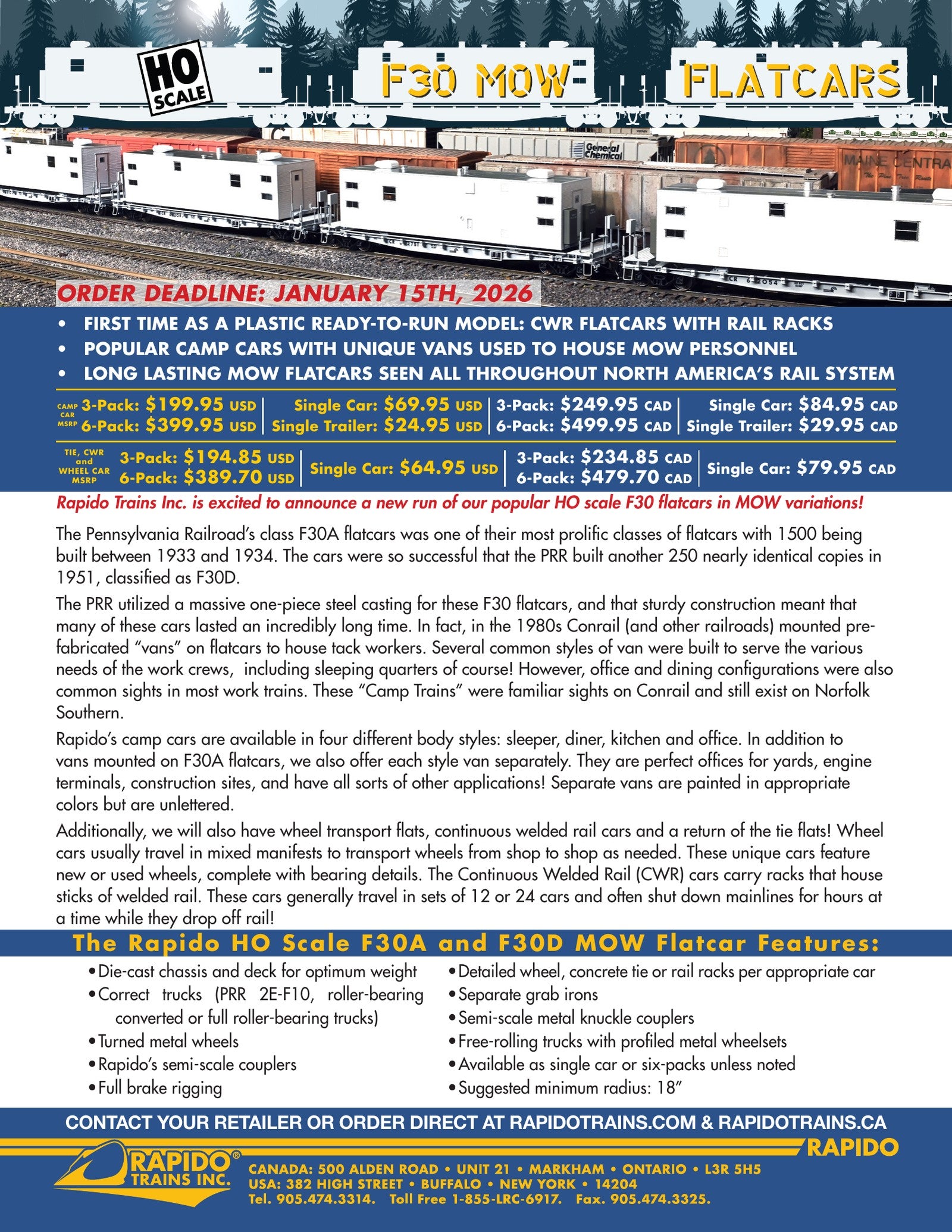 Rapido MOW F30 Flatcars sales sheet