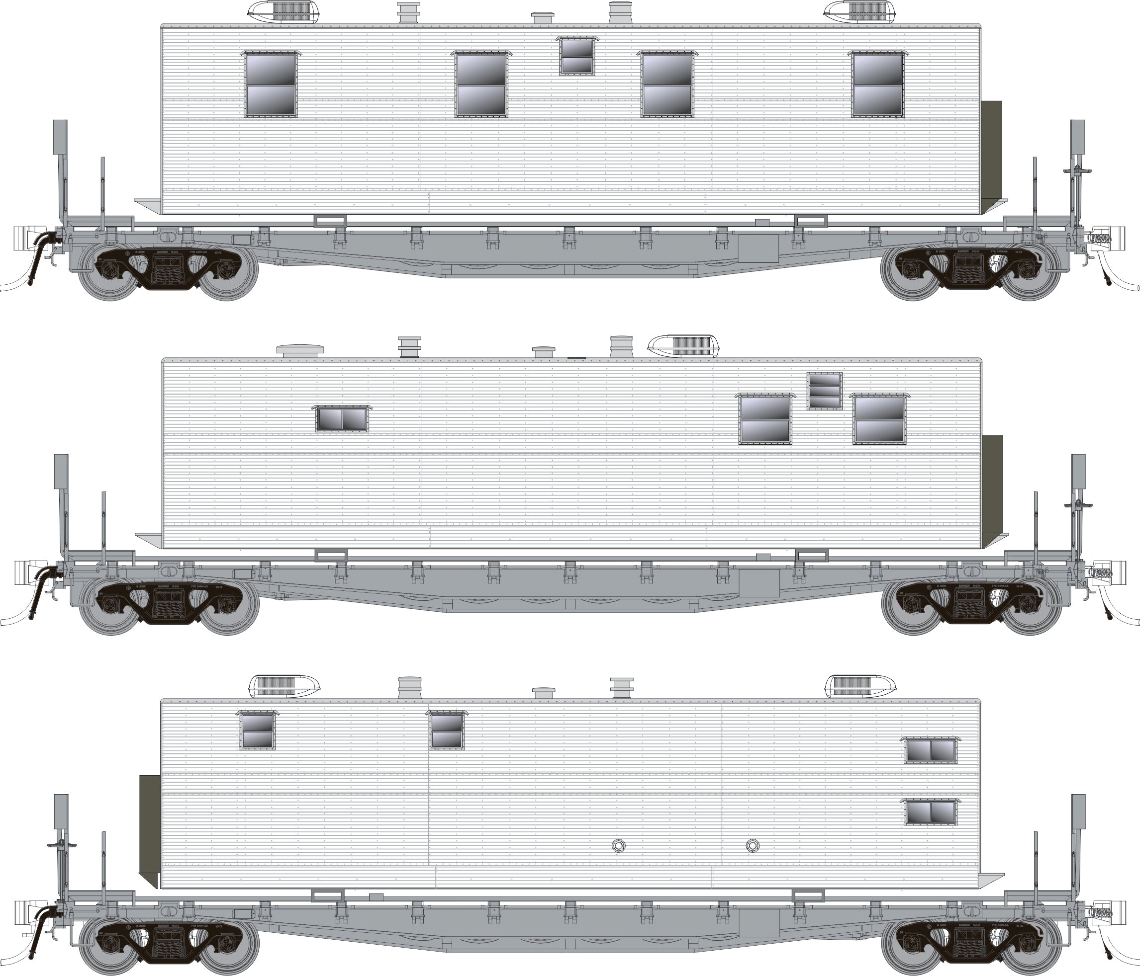 Rapido HO F30A 50' Flat Car w/Camp Van: Painted, Unlettered: 3-Pack